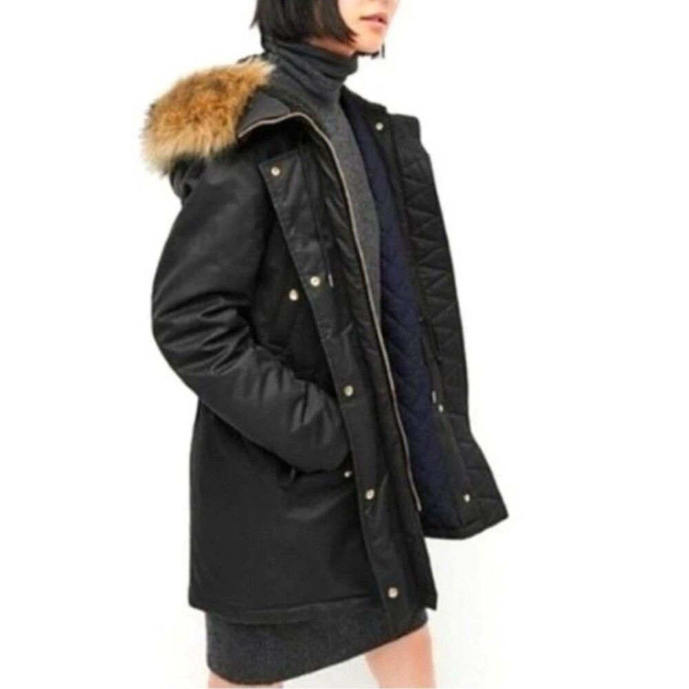 J. CREW Perfect Winter Parka Waxed Canvas Primaloft Black, Sz SP